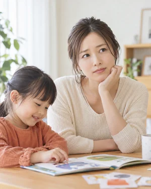 親子で英語の絵本を楽しむ様子