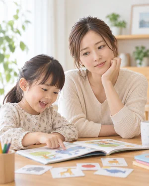 親子で英語の絵本を楽しむ様子