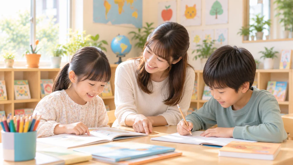 英語の読み書きに取り組む子どもたち